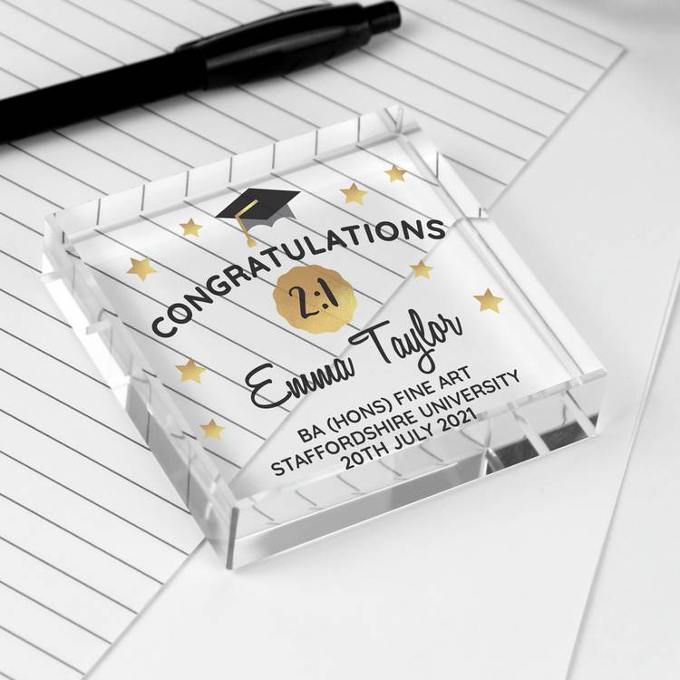Personalised graduation crystal token ornament 7.5cm, UK version
