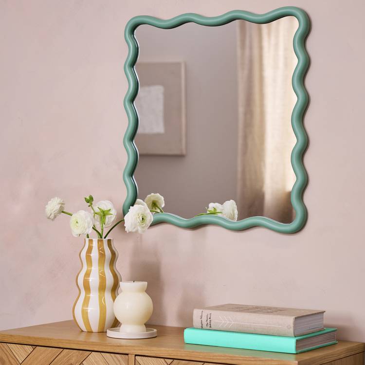 Habitat green wavy wall mirror 60x57cm, UK version