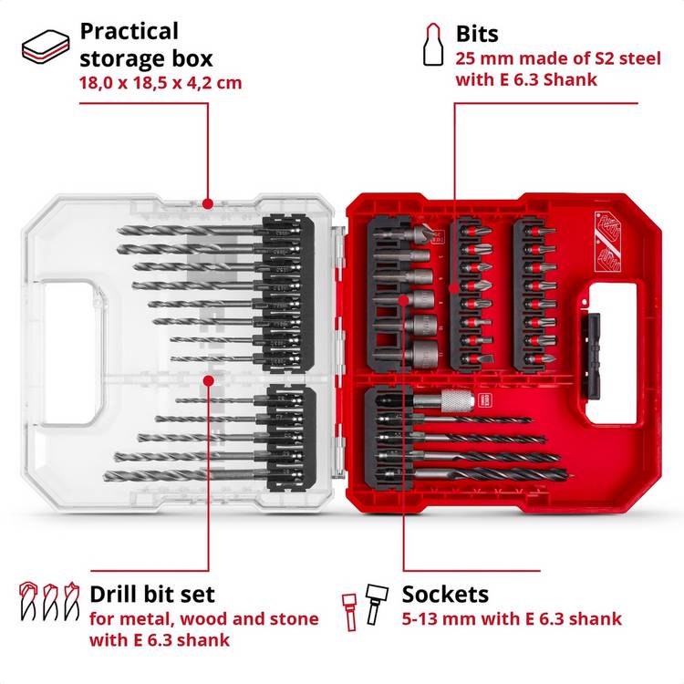 Einhell 40 Piece L-CASE Drill Bit Set, UK version