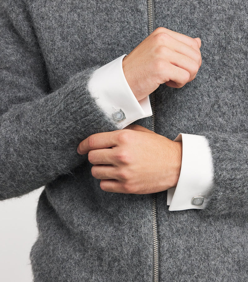 Tateossian Sterling Silver and Sapphire Graffiato Cufflinks (British brand)