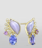 Boodles diamond earrings with tanzanite jade sapphire in yellow gold (British brand)