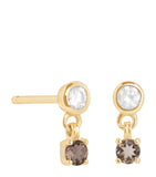 Astrid & Miyu gold-plated charm stud earrings with diamond and quartz, imported from the UK