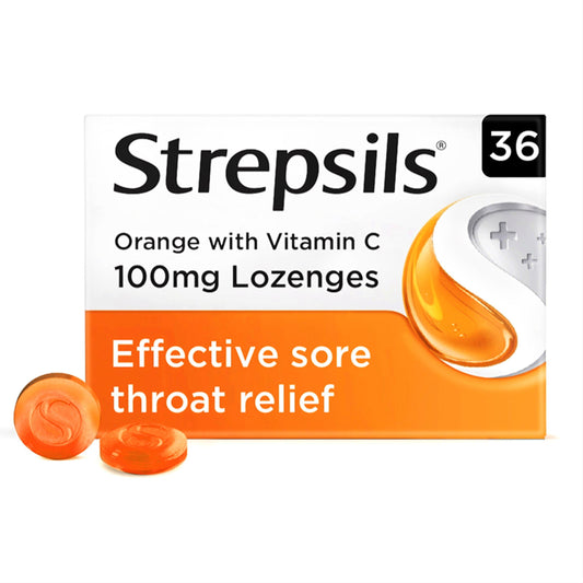 Strepsils Orange & Vitamin C Sore Throat Lozenges x36 cough cold & flu Sainsburys   