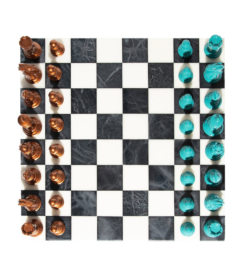 Purling Bold chess set with alabaster board and hand-painted pieces - British product