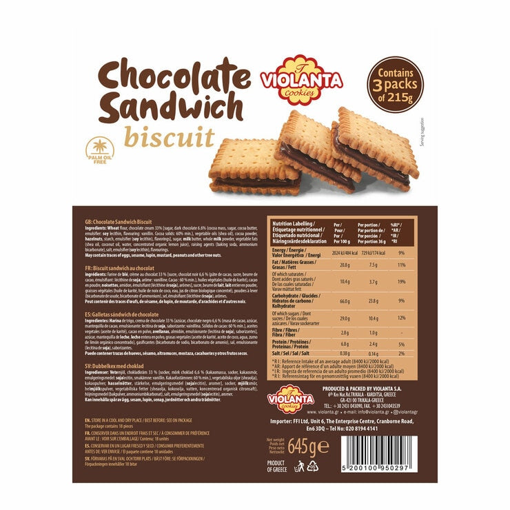 Violanta Chocolate Sandwich Biscuits 645g (European brand)