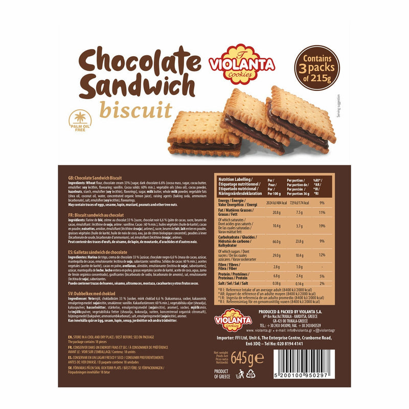 Violanta Chocolate Sandwich Biscuits 645g (European brand)