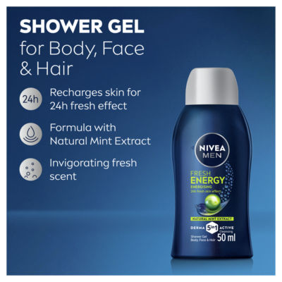 Nivea Men Fresh Energy shower gel 50ml (British brand)