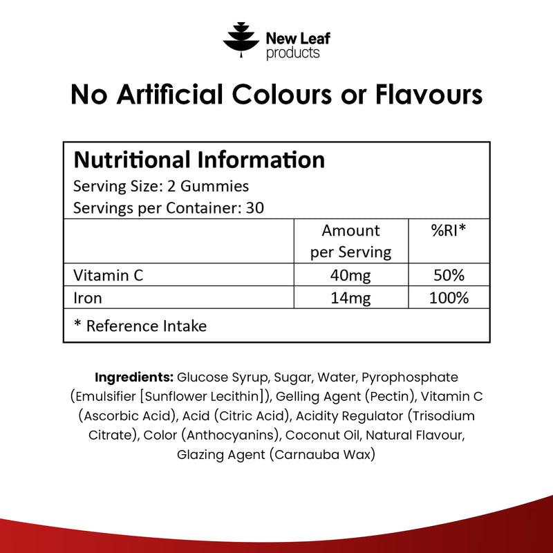 New Leaf Products iron gummies with Vitamin C 60 count, UK version