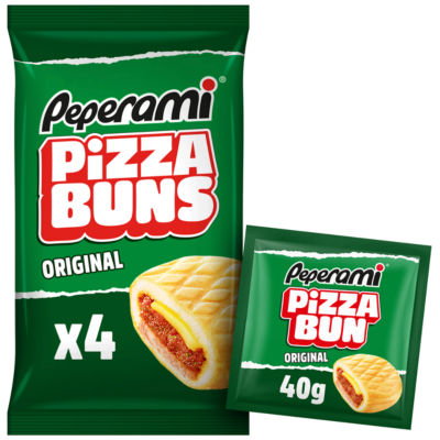Peperami Pizza Buns Original 160g pack, imported from the UK