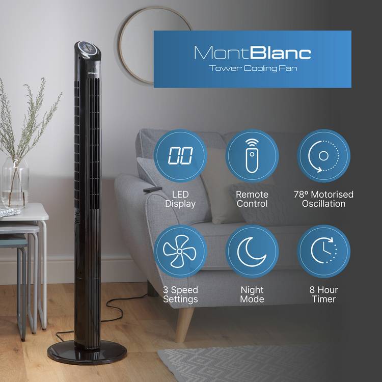 Dimplex freestanding black tower fan, UK version