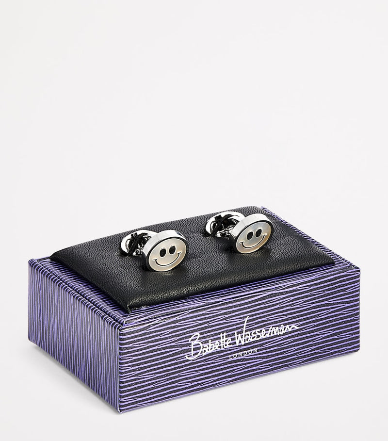Babette Wasserman rhodium-plated smiley face cufflinks 1.5cm - British product
