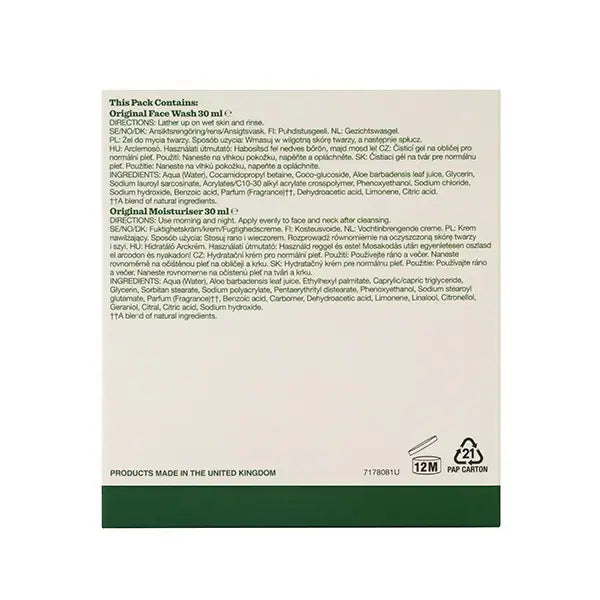 Bulldog Original travel skincare duo face wash moisturiser 30ml - British product