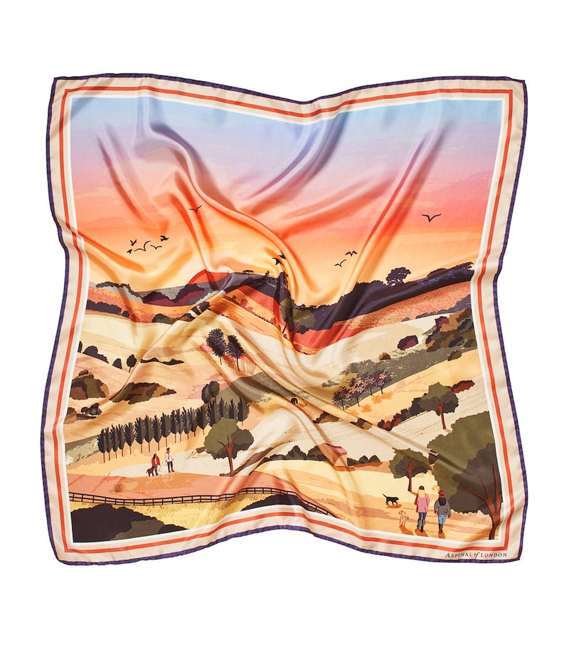 Aspinal of London silk scarf watercolour sunset 90cm, imported from the UK