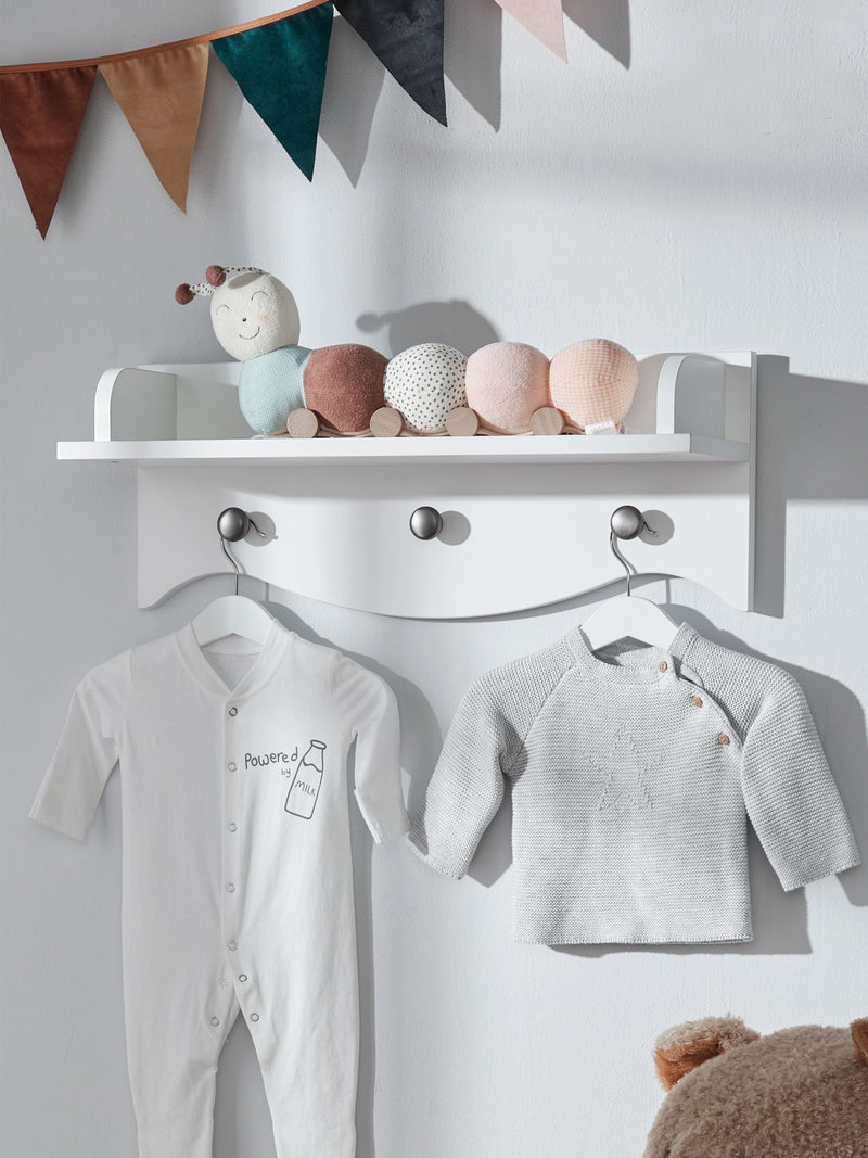 Cuddleco White Clara nursery shelf, imported from the UK