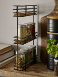 Black wire spice rack with wooden shelf 3-tier - British product