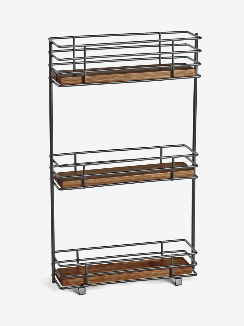 Black wire spice rack with wooden shelf 3-tier - British product