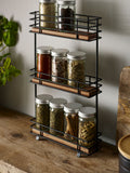 Black wire spice rack with wooden shelf 3-tier - British product