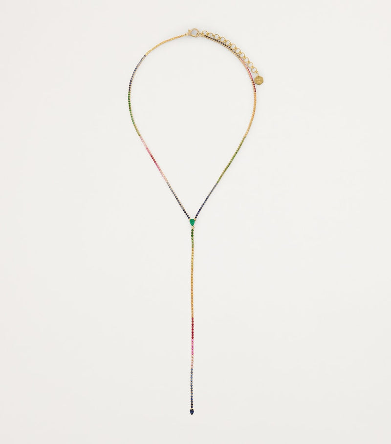 SHAY yellow gold diamond mixed gemstone rainbow threads necklace, UK version