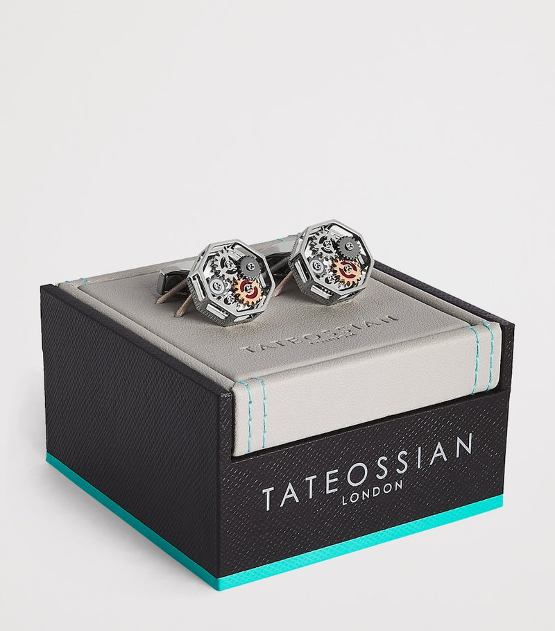 Tateossian Octo Gear cufflinks palladium rose gold - British product