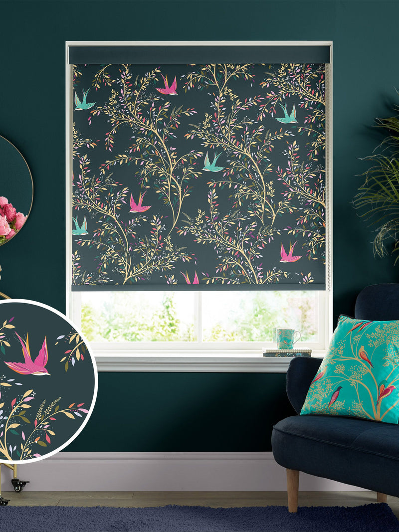 Sara Miller Green Swallows Forest roller blind (British brand)