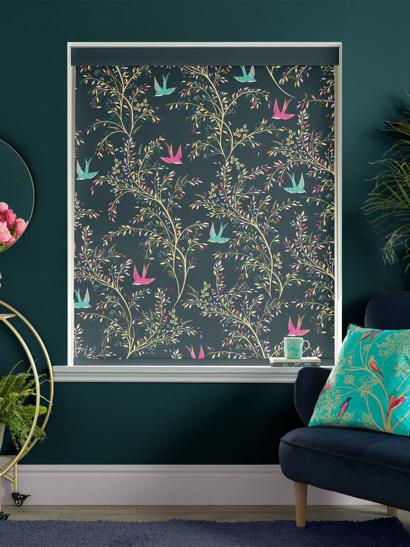 Sara Miller Green Swallows Forest roller blind (British brand)