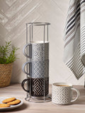 Grey geo embossed stacking mugs set of 4, UK version