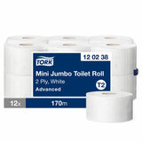 Tork Mini Jumbo Basic toilet roll 12 x 170m, imported from the UK