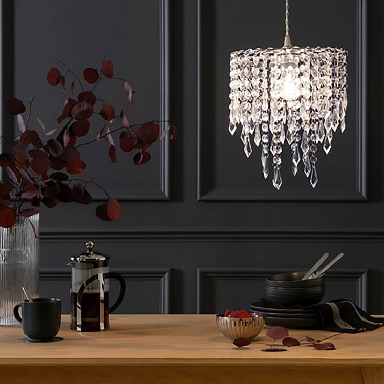 Argos Home lampshade clear beaded cascade 25cm, imported from the UK
