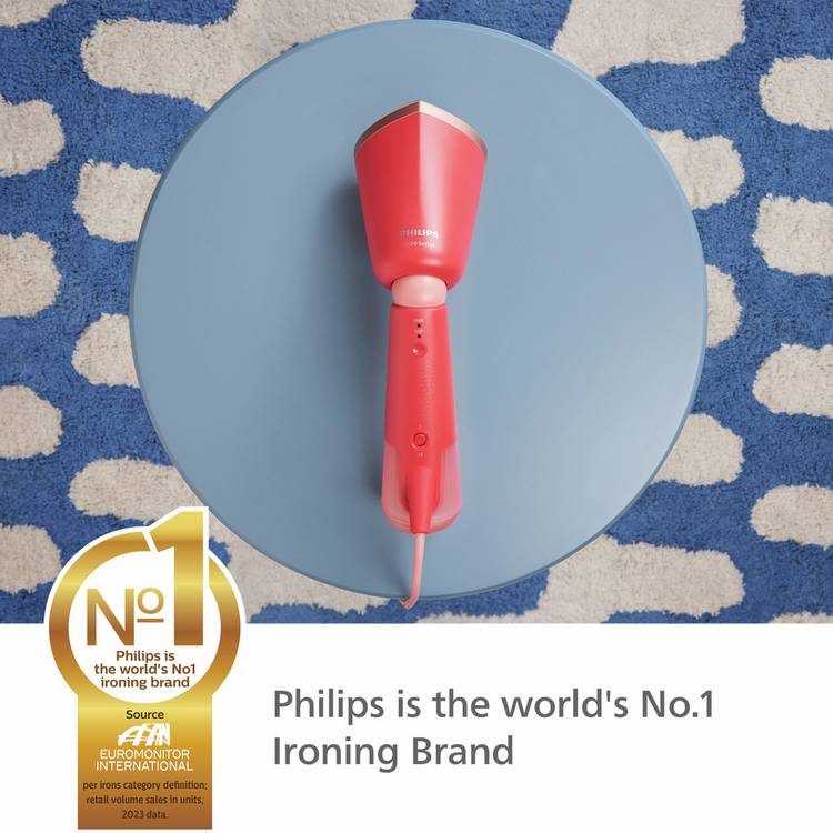 Philips 5000 Series garment steamer in Coral, imported from the UK