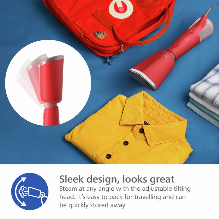 Philips 5000 Series garment steamer in Coral, imported from the UK