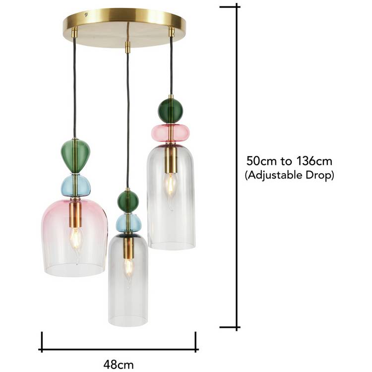 BHS Arezzo blush pink three-light pendant light - British product