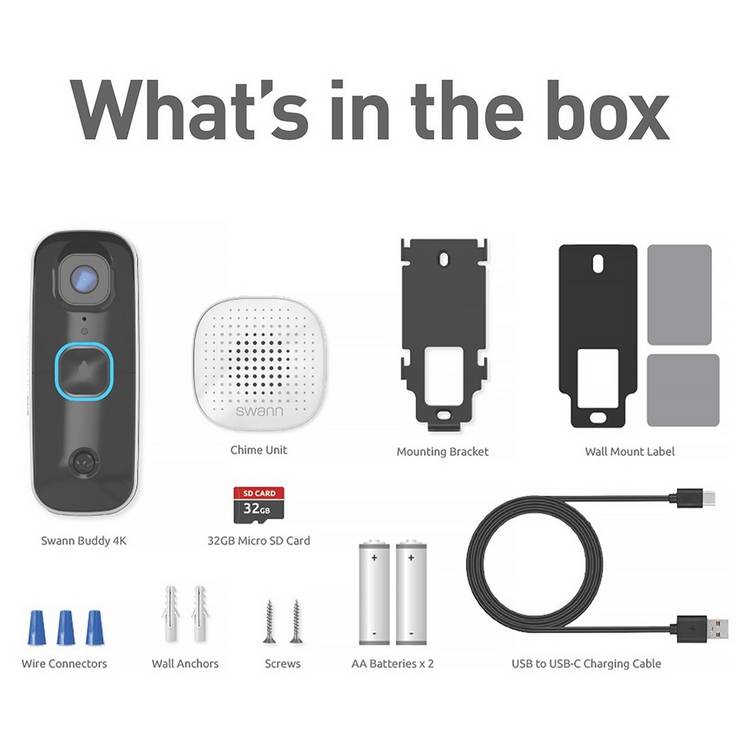 Swann 4K smart video doorbell with chime, UK version