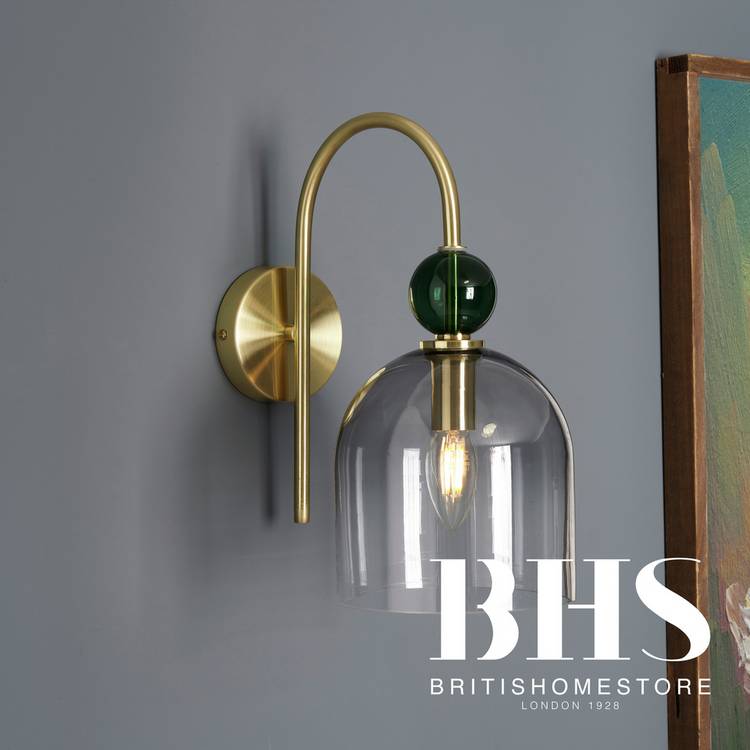 BHS Arezzo brass wall light with smoked glass (British brand)