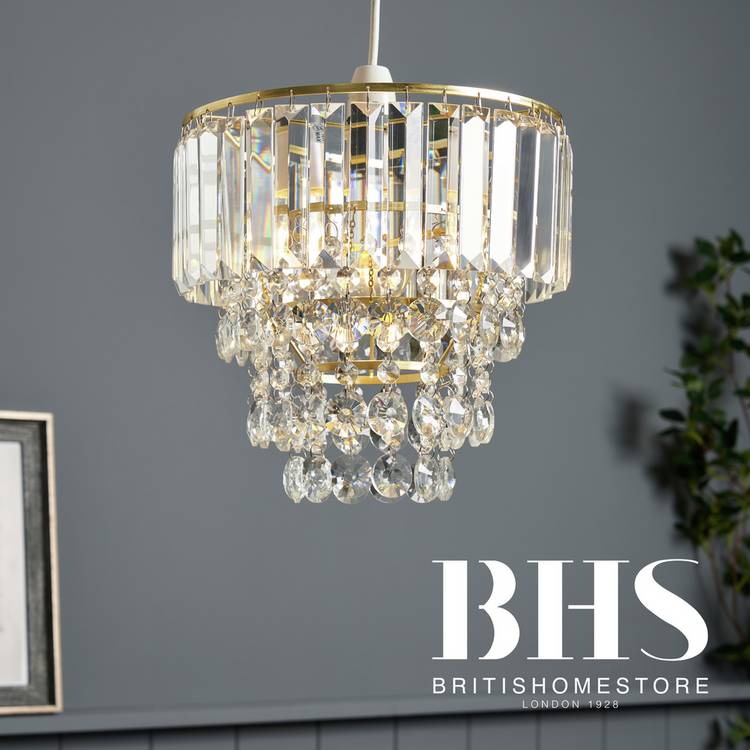 BHS Monroe glass pendant light brass 25cm, UK version