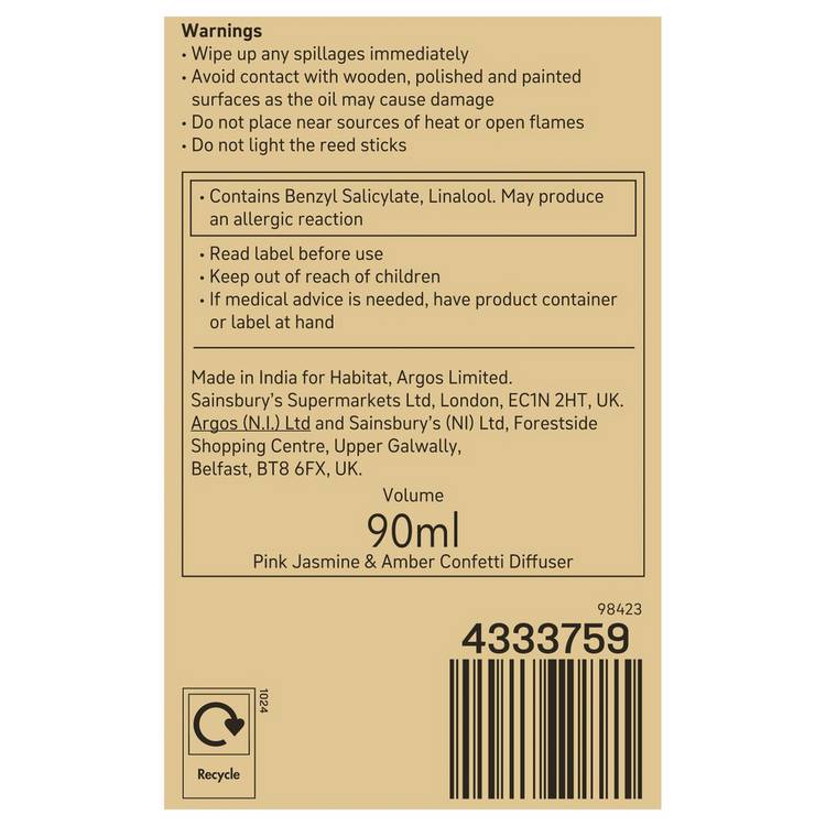 Habitat confetti reed diffuser pink jasmine amber 90ml (British brand)