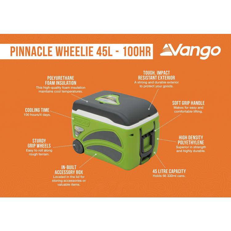 Vango Pinnacle wheeled cool box 45L, imported from the UK