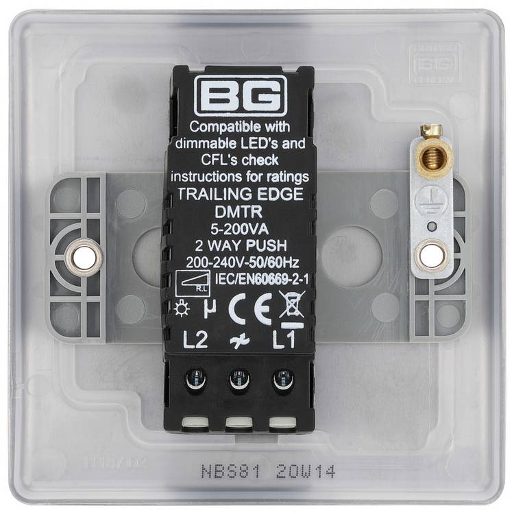 BG dimmer switch brushed stainless steel 2-way, imported from the UK