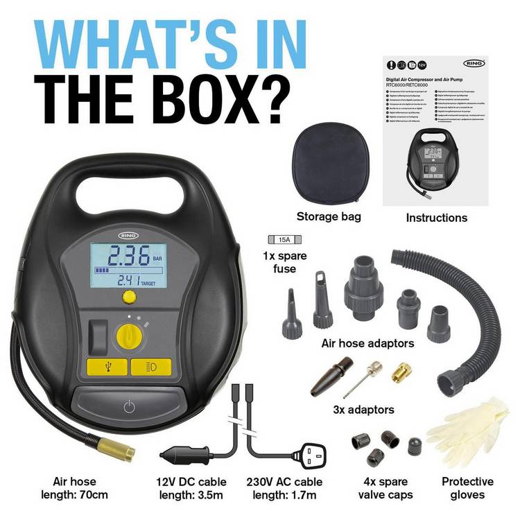 Ring RTC6000 cordless tyre inflator, imported from the UK
