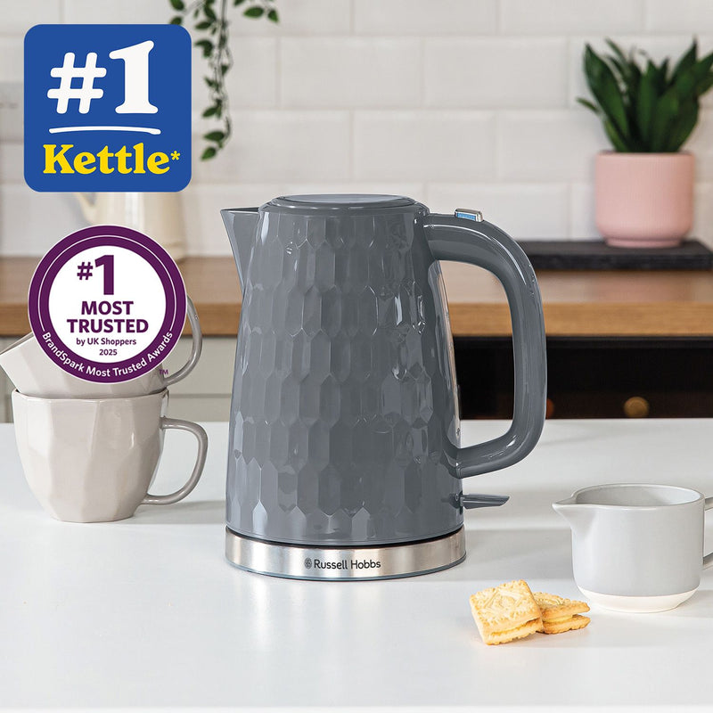 Russell Hobbs plastic kettle 1.7L honeycomb grey - British product