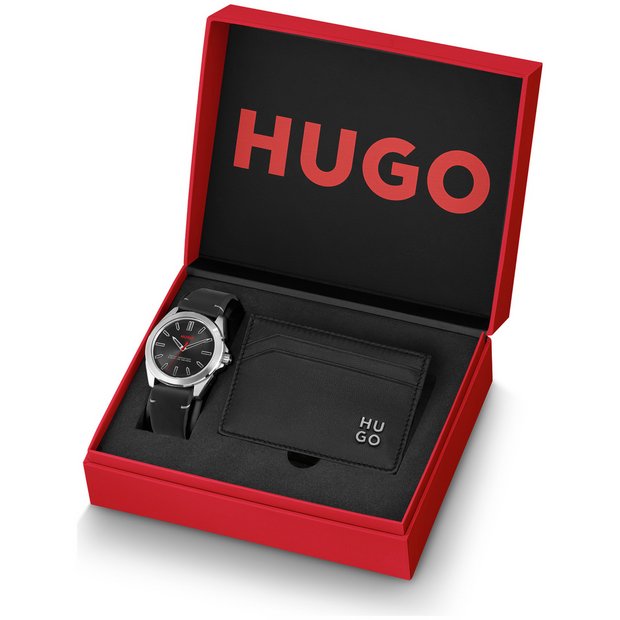 HUGO Adventure watch set with black strap and cardholder, UK version