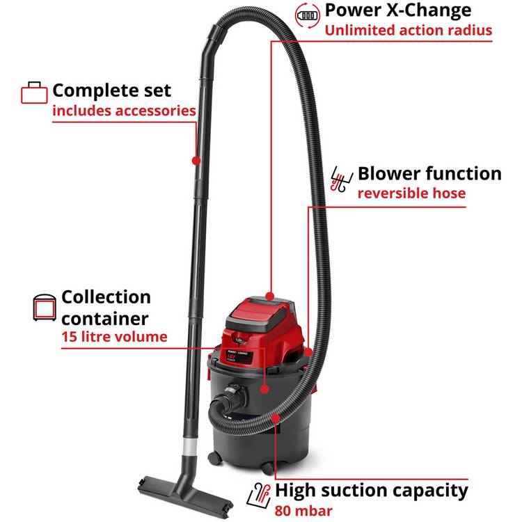 Einhell cordless wet dry vacuum cleaner 15 litre (British brand)