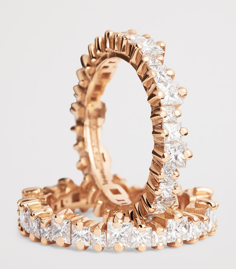 Suzanne Kalan rose gold and princess diamond tech ring jackets size 8.5 (British brand)