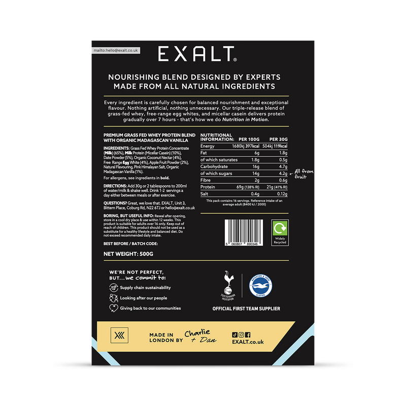 EXALT Madagascan Vanilla Whey Protein Powder, UK version