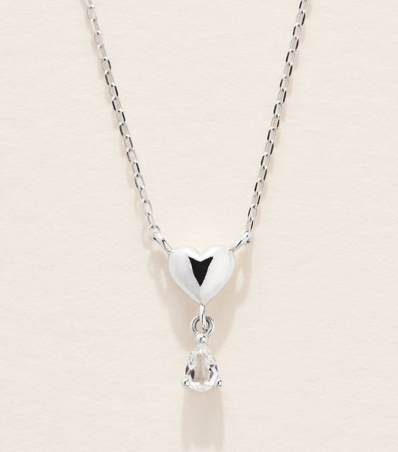 Astrid & Miyu white gold topaz heart necklace, UK version