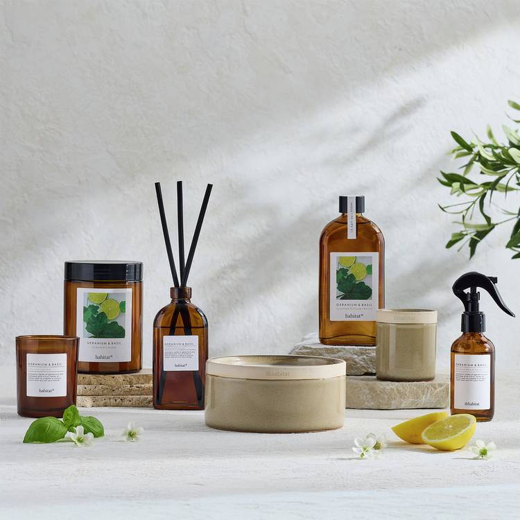 Habitat triple wick candle Geranium and Basil ceramic pot, UK version