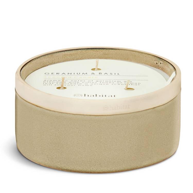 Habitat triple wick candle Geranium and Basil ceramic pot, UK version