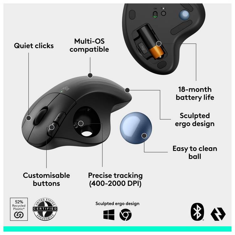 Logitech Ergo M575S wireless trackball mouse, UK version