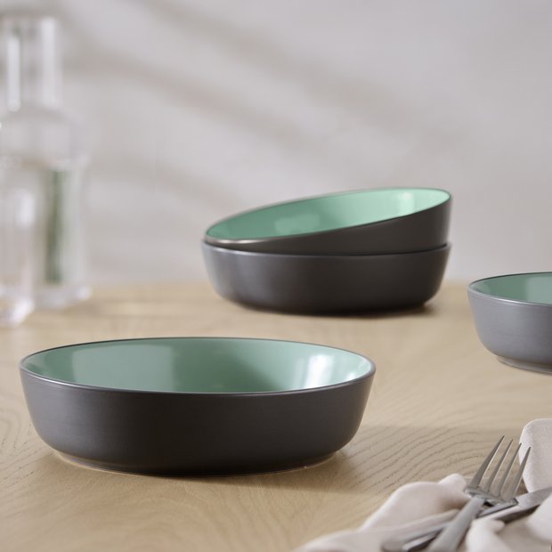 Habitat two tone stoneware pasta bowls grey mint 4 piece (British brand)