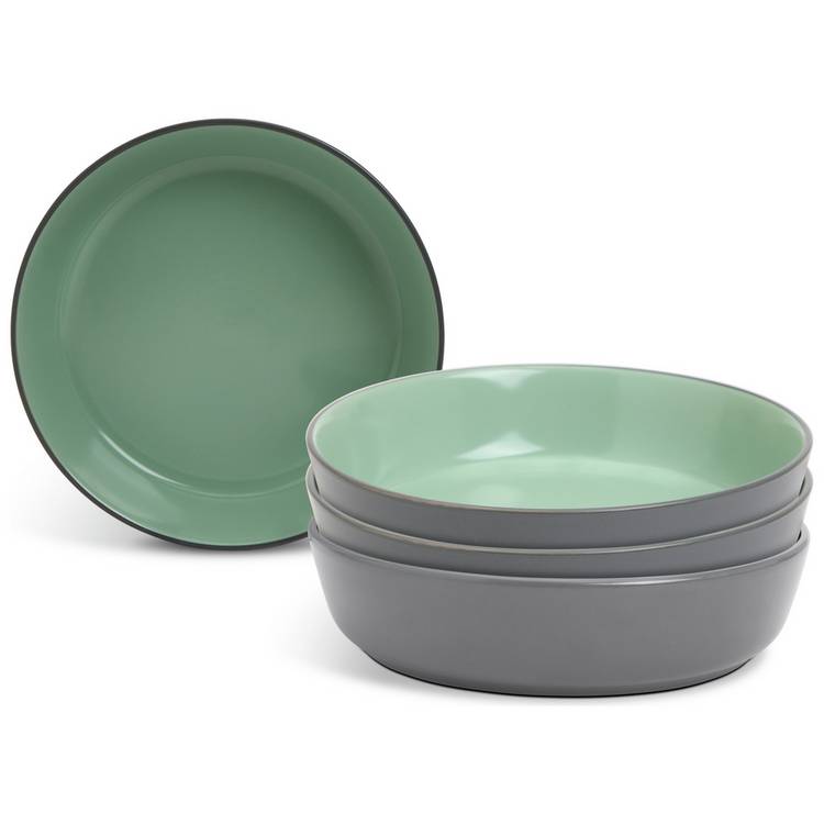 Habitat two tone stoneware pasta bowls grey mint 4 piece (British brand)