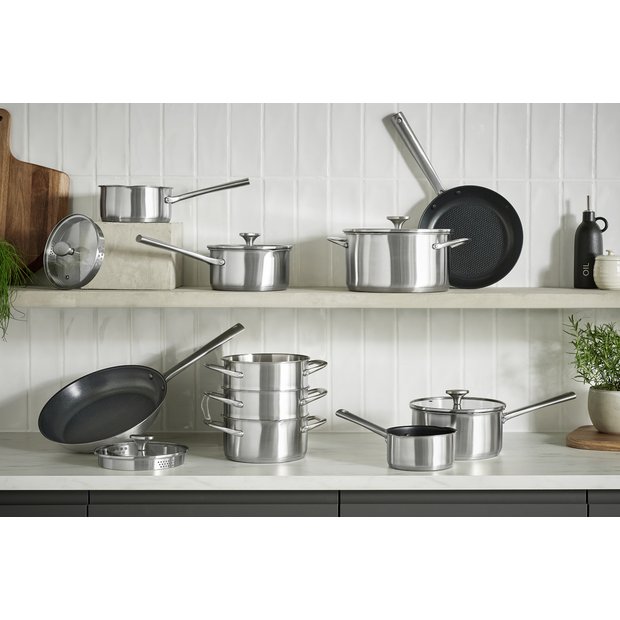 Habitat 5 piece brushed stainless steel pan set (British brand)